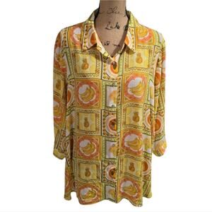 Rose & Olive Fruit Banana Pineapple Button Down Shirt Plus Size 2X New!